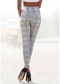 Lascana Damen Leggings, Gr. 36, grün, Obermaterial: 49% Viskose, 48% Polyester, 3% Elasthan, Glencheckmuster, Ajourstrickmuster, klassisch, Hosen,