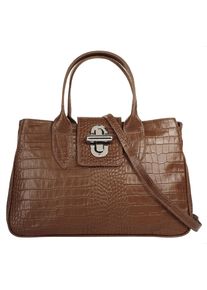 CLUTY Damen Henkeltasche, braun, Leder, glänzend, Taschen, echt Leder, Made in Italy