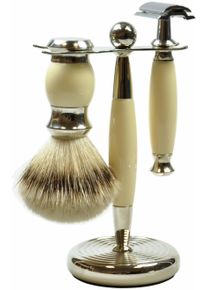 Golddachs Rasierset, beige, Rasiersets, klassischem Rasierhobel und Pinsel (Silberzupf)