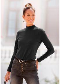 Lascana Damen Stehkragenshirt, schwarz, casual, Gr. 32, unifarben, Jersey, Obermaterial: 95% Baumwolle, 5% Elasthan, Shirts