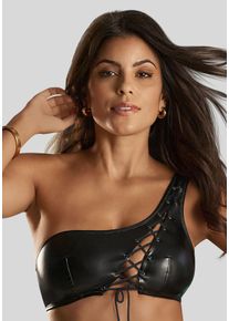JETTE Damen Bralette-BH, Gr. 36, schwarz, Lederoptik (PU beschichtet), Obermaterial: 97% Polyester, 3% Elasthan, sexy, BHs, aus weichem Material in