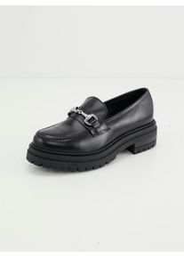 Heine Damen Slipper, Gr. 41, schwarz, Leder, Glattleder, modisch, Schuhe