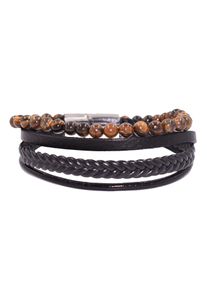 Firetti Herren Lederarmband "Schmuck Geschenk Armschmuck Edelsteinarmband Tigerauge", Edelstahl-Leder, silber, Edelstahl, Leder, Armbänder, Made in