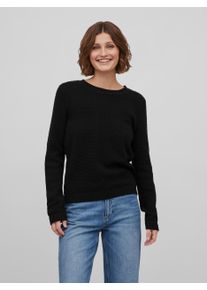 Vila Damen Rundhalspullover "VIDALO O-NECK L/S KNIT TOP- NOOS", schwarz, modisch, Gr. XS, unifarben, Feinstrick, Obermaterial: 100% Baumwolle,
