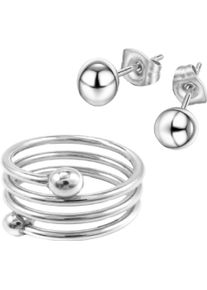 Firetti Damen Schmuckset "Mulitpack Schmuck Geschenk Edelstahl Ring Paar Ohrstecker", 56, silber, Edelstahl, Schmuck-Sets