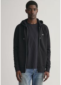 Gant Herren Kapuzensweatjacke "REG SHIELD FULL ZIP HOODIE", schwarz, casual, Gr. S, Sweatware, Obermaterial: 87% Baumwolle, 13% Polyester,