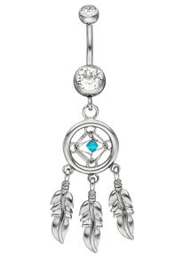 Jobo Damen Bauchnabelpiercing "Traumfänger", silber, Edelstahl, Piercings, Edelstahl mit Kristallsteinen