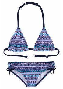 s.Oliver Kinder Triangel-Bikini, blau, Gr. 122, gemustert, Rautenmuster, Polyamid, Bikini-Sets, mit grafischem Druck