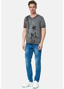 Rusty Neal Herren T-Shirt, grau, casual, Gr. L, bedruckt, 100% Baumwolle, Shirts, mit V-Neck