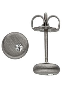 Jobo Damen Paar Ohrstecker, Titan, grau, Titan, Ohrringe, rund Titan mit Kristallsteinen