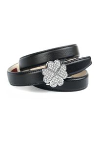 Anthoni Crown Damen Ledergürtel, schwarz, elegant,feminin,modisch,festlich, Gr. 90, unifarben, Leder, Gürtel, mit filigraner Schließe in Kleeblattopik