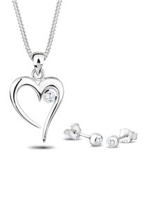 Elli Damen Schmuckset "Herz Solitär Zirkonia In Love 925 Sterling Silber", OneSize,mit Stein, weiß, Silber 925 (Sterlingsilber), Schmuck-Sets