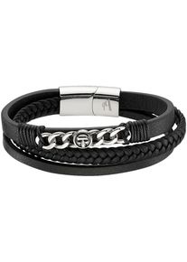 Bruno Banani Damen Lederarmband "Schmuck Geschenk Armband Panzerkette Totenkopf, B4092B/20/00/21", Edelstahl-Leder, schwarz, Edelstahl, Leder,
