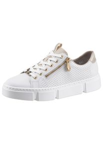 Rieker Damen Plateausneaker, Gr. 39, gold, Leder, Lederimitat, sportlich, Schuhe, mit goldfarbenen Details, Freizeitschuh, Halbschuh, Schnürschuh