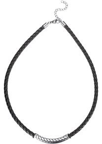 Firetti Damen Lederband "Schmuck Geschenk Edelstahl Leder Halsschmuck Halskette Loobstprägung", Edelstahl-Leder-Kautschuk, L: 50cm, schwarz,