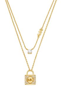 Michael Kors Damen Kette mit Anhänger "PREMIUM, SCHLOSS, MKC1630AN710", Silber 925 (Sterlingsilber), L: 39cm, gold, Silber 925 (Sterlingsilber),