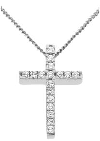 Firetti Damen Kreuz-Anhänger "Schmuck Geschenk Gold 585 Halsschmuck Anhänger für Halskette Kreuz", 0,15 ct P2 = erkennbare Einschlüsse, Weißgold