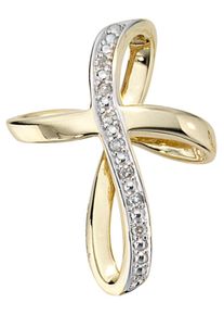 Jobo Damen Kreuz-Anhänger "Anhänger Kreuz", Gelbgold 585-Diamanten, gelb, Gelbgold 585, Diamanten, Schmuckanhänger, 585 Gold mit 7 Diamanten