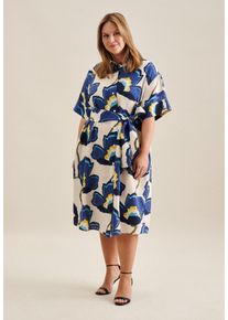 Seidensticker Damen Sommerkleid "Schwarze Rose", blau, Gr. 54, geblümt, 100% Leinen, Kleider, Kurzarm Kragen Floral