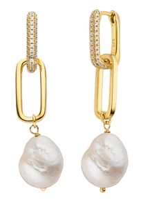 Firetti Damen Paar Creolen "Schmuck Geschenk, Ohrschmuck Perle kombiniert mit Gliederkette", Silber 925 (Sterlingsilber)-Perlen, gelb, Silber 925