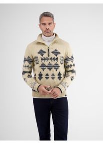 Lerros Herren Strickpullover "Lerros Jaquardpullover mit Troyerkragen", beige, Gr. L, 60% Baumwolle, 40% Polyacryl, Pullover
