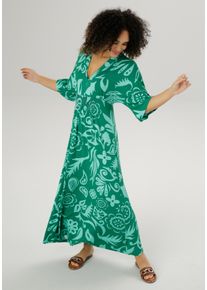 Damen Maxikleid, grün, modisch, Gr. 46, Aniston SELECTED, bedruckt, Single Jersey, Obermaterial: 95% Viskose, 5% Elasthan, Kleider, mit weiten,