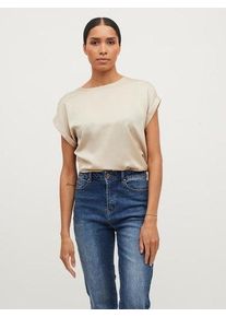 Vila Damen Kurzarmshirt "VIELLETTE S/S SATIN TOP - NOOS", beige, modisch, Gr. 38, unifarben, leicht glänzend, Satin, Obermaterial: 100% Polyester,