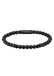 BOSS Herren Armband "Schmuck Edelstahl Armschmuck Beadarmband MIXED BEADS", Edelstahl-Lava, schwarz, Edelstahl, Lava, Armbänder, mit Onyx und