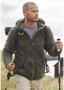 John Devin Herren Kapuzenstrickjacke, grün, casual, Gr. M, unifarben, Fleece, Obermaterial: 100% Polyester, Strickjacken, in weichem Teddyfleece