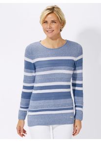 Casual Looks Damen Rundhalspullover "Pullover", blau, Gr. 48, gemustert, gestreift, mehrfarbig, 50% Baumwolle, 50% Polyacryl, Pullover