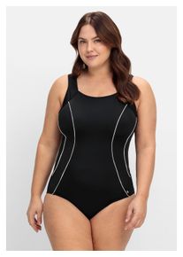 sheego Damen Badeanzug "Große Größen", schwarz-weiß, Gr. 56, bedruckt, Polyamid, Xtra Life LYCRA, Badeanzüge, mit Powernetz-Einsatz und verstellbaren