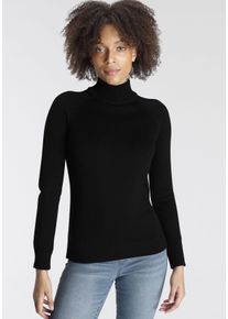 Arizona Damen Rollkragenpullover "Rolli unifarbend", schwarz, Basic, Gr. 48, unifarben, Feinstrick, Obermaterial: 50% Baumwolle, 50% Polyacryl,