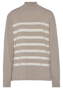 Lascana Damen Rollkragenpullover, Gr. 40, beige, Strick, Obermaterial: 50% Viskose (LENZING ECOVERO), 28% Polyester, 22% Nylon, gestreift, modisch,