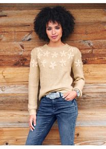 Heine Damen Strickpullover "Pullover", beige, Gr. 46, geblümt, gemustert, mehrfarbig, 100% Polyacryl, Pullover