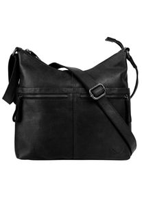 Sansibar Damen Umhängetasche, schwarz, Leder, unifarben, leicht glänzend, Taschen, echt Leder