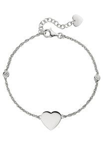 Jobo Damen Silberarmband "Herz", Silber 925 (Sterlingsilber), silber, Silber 925 (Sterlingsilber), Armbänder, 925 Silber mit 2 Zirkonia 22 cm
