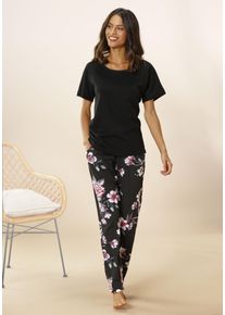 Vivance Dreams Damen Pyjama, Gr. 32, schwarz, Single Jersey, Obermaterial: 100% Baumwolle, geblümt, Basic, Homewear-Sets, mit Blumendruck