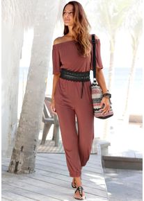 Lascana Damen Overall, orange, casual, Gr. 38, unifarben, Jersey, Obermaterial: 100% Viskose, Overalls, im Carmenstyle, sommerlicher Jumpsuit mit