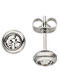 Jobo Damen Paar Ohrstecker, Edelstahl, silber, Edelstahl, Ohrringe, Edelstahl mit 2 Zirkonia