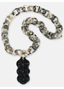 Heine Damen Lange Kette, schwarz, Acryl, Leder, Halsketten