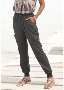Lascana Damen Schlupfhose, grün, casual, Gr. 36, unifarben, Web, Obermaterial: 100% Viskose, Hosen, aus gewebter Viskose mit Taschen, Stoffhose,