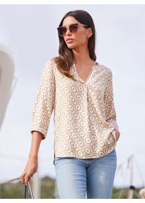 Heine Damen Schlupfbluse, beige, Gr. 48, gemustert, mehrfarbig, bedruckt, 100% Viskose, Blusen