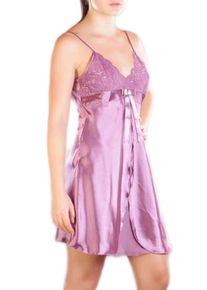 Family Trends Damen Negligé, Gr. S, lila, 100% Polyester, unifarben, feminin, Kleider, mit Spitze und Satin-Schleife