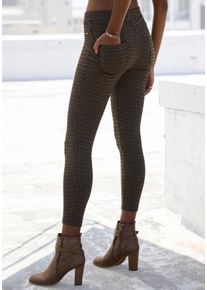 Lascana Damen Leggings, Gr. 36, gold, Strick, Obermaterial: 64% Polyester, 26% Viskose, 8% metallisierte Fasern, 2% Elasthan, Hahnentrittmuster,