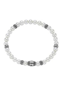 Herren Armband "mit grünem Tigerauge oder Muschelkern-Perlen, Silber 925", 20cm, Silber 925 (Sterlingsilber), weiß, Giorgio Martello MILANO, Silber