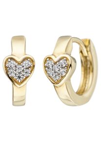 Jobo Damen Paar Creolen, Gelbgold 375, gelb, Gelbgold 375, Ohrringe, Herz 375 Gold mit Zirkonia