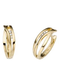 Firetti Damen Paar Creolen "Schmuck Geschenk Gold 585, Edles Design, teilw. mehrreihig, massiv", 0,05 ct P2 = erkennbare Einschlüsse, Gelbgold