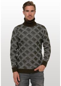 Rusty Neal Herren Rollkragenpullover, grün, casual, Gr. XL, unifarben, 70% Polyacryl, 30% Baumwolle, Pullover, mit stylischem Karo-Muster