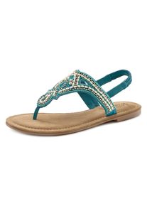 Lascana Damen Zehentrenner, Gr. 38, blau, Obermaterial: 65% Synthetik, 35% Schafsleder. Futter: 100% Schafsleder. Decksohle: 100% Ziegenleder.