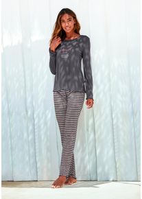 Vivance Dreams Damen Pyjama, Gr. 32, bunt, Single Jersey, Obermaterial: 100% Viskose, gestreift, bedruckt, feminin, Homewear-Sets, mit Kräuselsäumen
